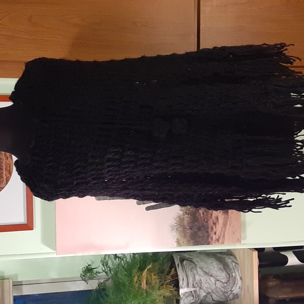 Open Knit Fringe Poncho